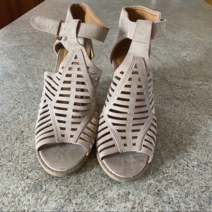 Charlotte Russe suede open toe block heeled shoes